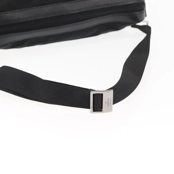 GUCCI Shoulder Bag Nylon Leather Black Auth